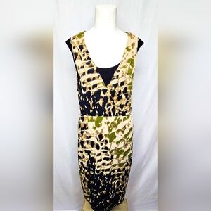 T Tahari Women's Abstract Print Faux Wrap Sleeveless Sheath Dress Lined Size M